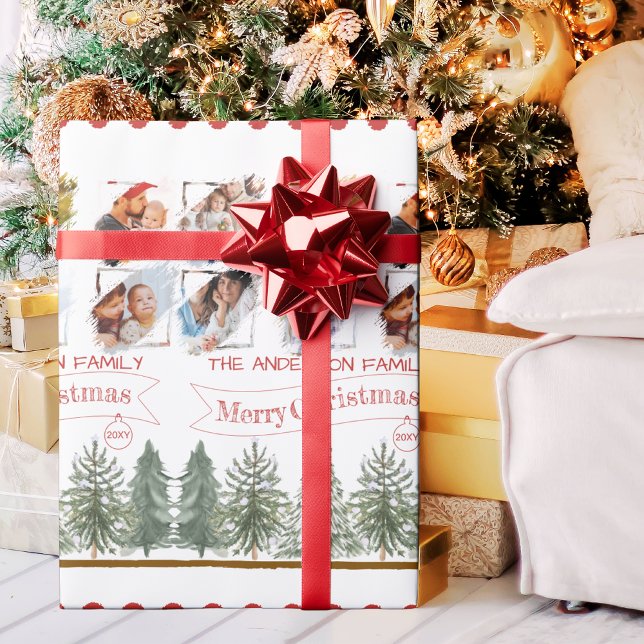 Classic Botanical Photo Collage Merry Christmas Wrapping Paper (Creator Uploaded)