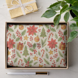 Classic Botanical Poinsettia Floral Art Pattern Tissue Paper