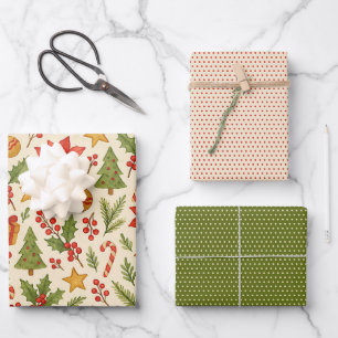 Classic Botanical Poinsettia Floral Art Pattern Wrapping Paper Sheet