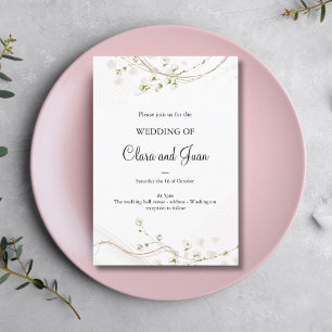 Classic, botanical romantic white flowers invitation