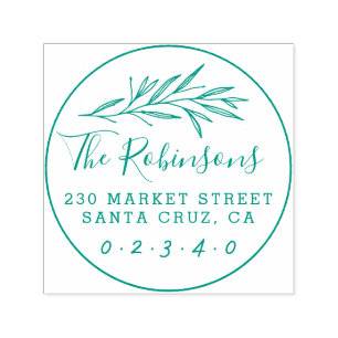 Classic Botanical Script Name Round Return Address Self-inking Stamp