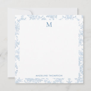 Classic Botanical Toile Monogram Blue Square Card