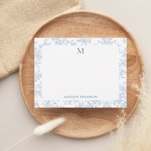 Classic Botanical Toile Monogram French Blue Card
