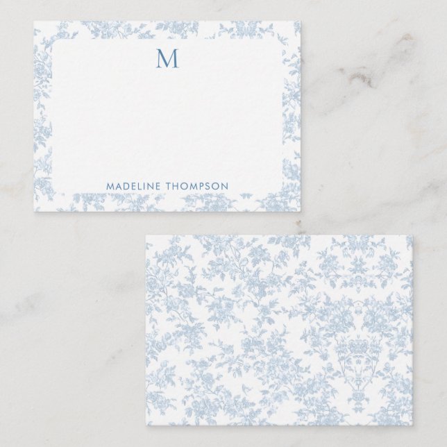 Classic Botanical Toile Monogram French Blue Card (Front/Back)