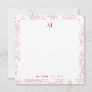 Classic Botanical Toile Monogram Red Square Card