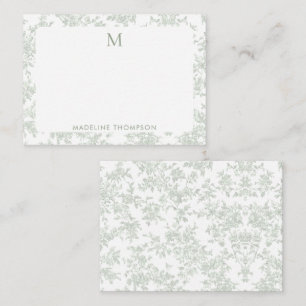 Classic Botanical Toile Monogram Sage Green Card