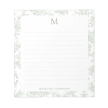 Classic Botanical Toile Monogram Sage Green Lined
