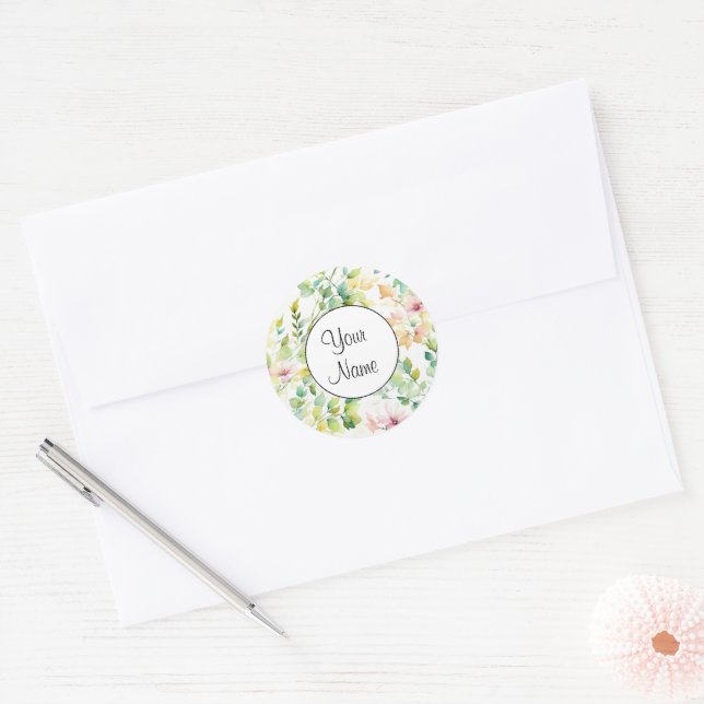 Classic botanical watercolor wildflowers  round sticker (Envelope)