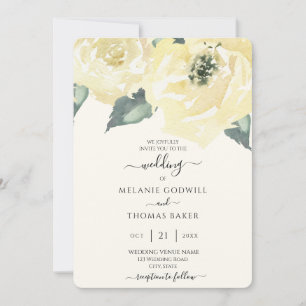 Classic Botanical White Cream Rose Floral Wedding Invitation
