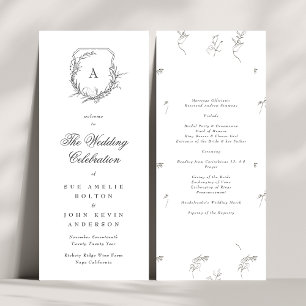 classic botanicals monogram crest wedding program