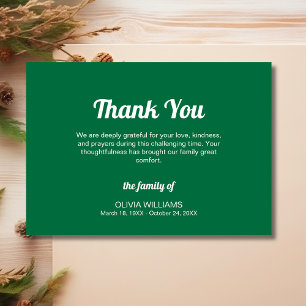 Classic Bottle Green Traditional Funeral Sympathy Thank You Card