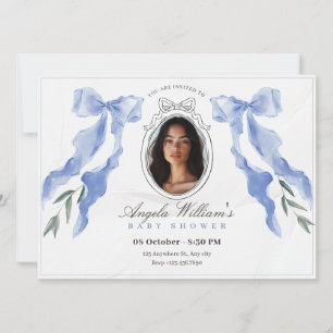 Classic bow elegant photo Baby Shower Invitation