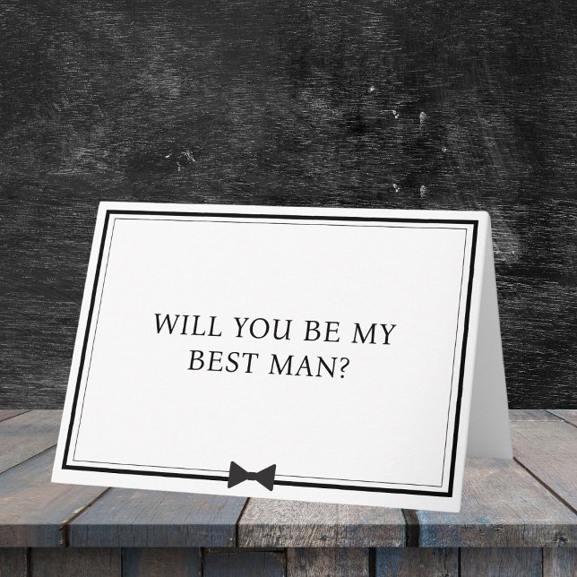 Classic Bowtie Black and White Best Man Proposal Card (Propose to your best man with this classic black-and-white card featuring a sleek bowtie design.)