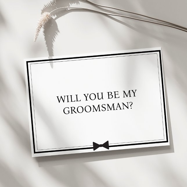 Classic Bowtie Black and White Groomsman Proposal Card (Minimalist groomsman card with a classic bowtie design, perfect for formal, classic wedding.)