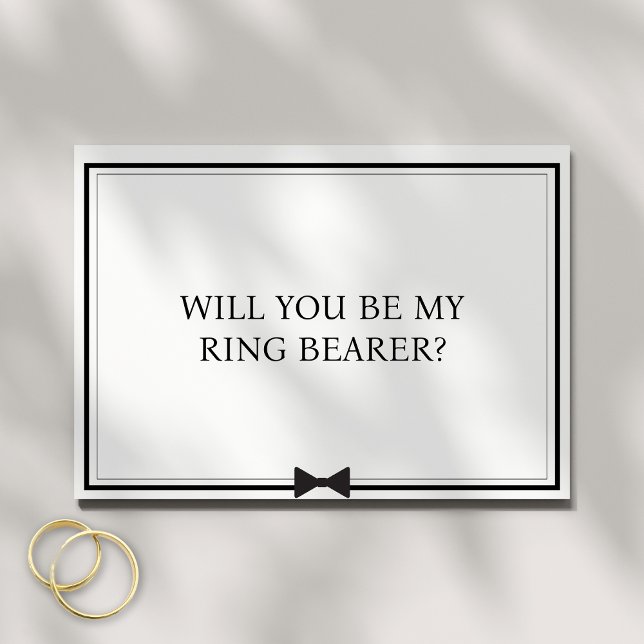 Classic Bowtie Minimalist Ring Bearer Proposal Card (Ask in style with this elegant ring bearer proposal card, featuring a classic black and white bowtie)