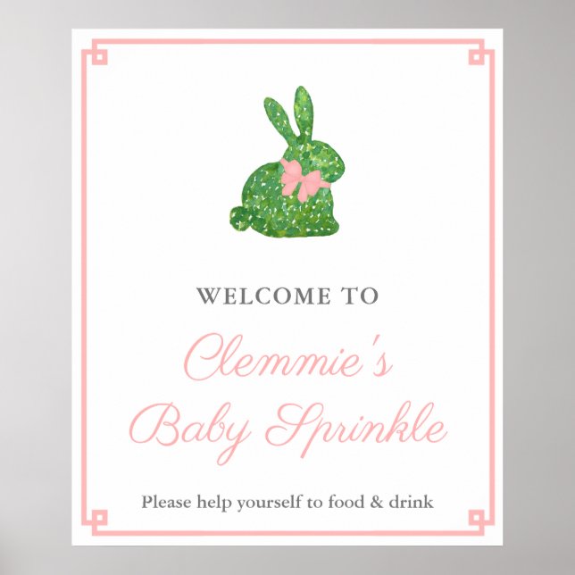 Classic Boxwood Bunny Girl Baby Shower Welcome Poster (Front)