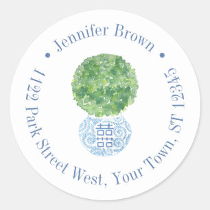 Classic Boxwood Topiary Return Address Classic Round Sticker