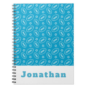 Classic Boys Blue Football Star Ball Pattern Name Notebook
