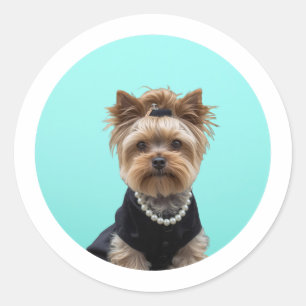 Classic Breakfast Poster Yorkshire Terrier Yorkie Round Sticker