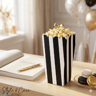 Classic Bright Black and White Striped Popcorn Favour Box