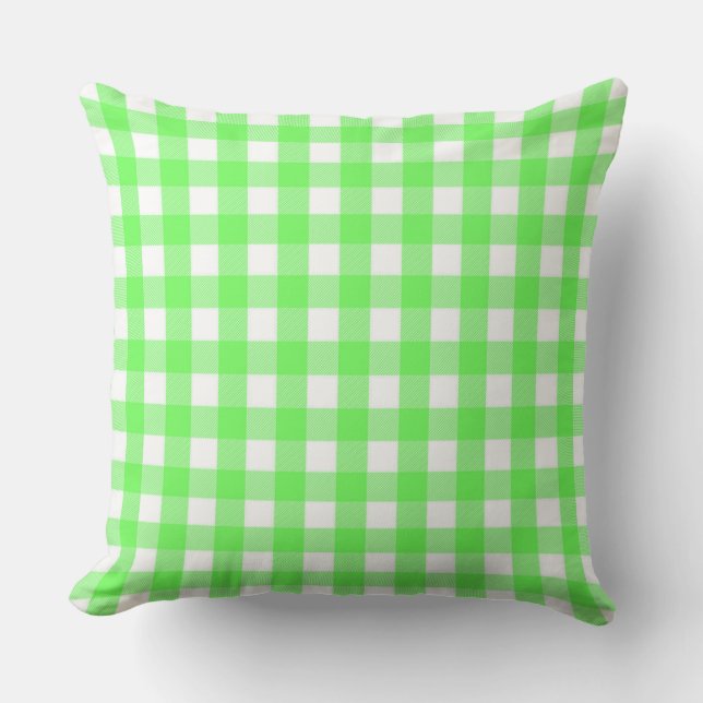 Classic Bright Green Gingham Throw Pillow (Front)