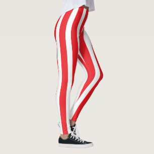 Classic Bright Red and White Striped Stylish Leggings