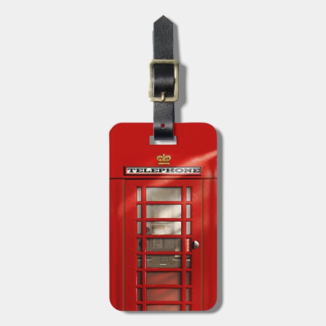 Classic British Red Telephone Box Personalised Luggage Tag (Front Vertical)