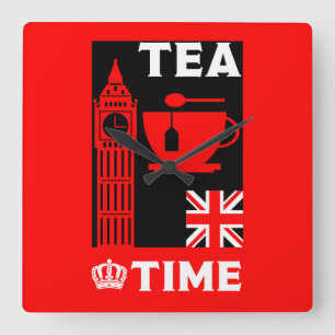 Classic British Tea Drinkers Square Wall Clock
