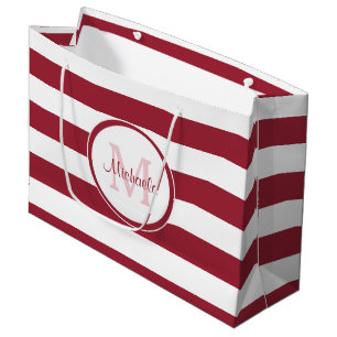 Classic Broad Crimson Red Stripes With Name Large Gift Bag