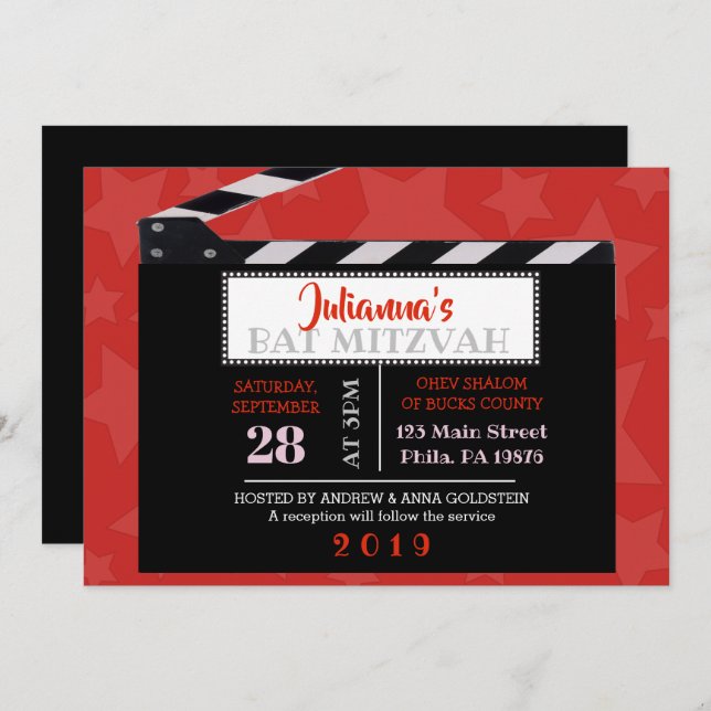 CLASSIC BROADWAY Bat Mitzvah Invitation (Front/Back)