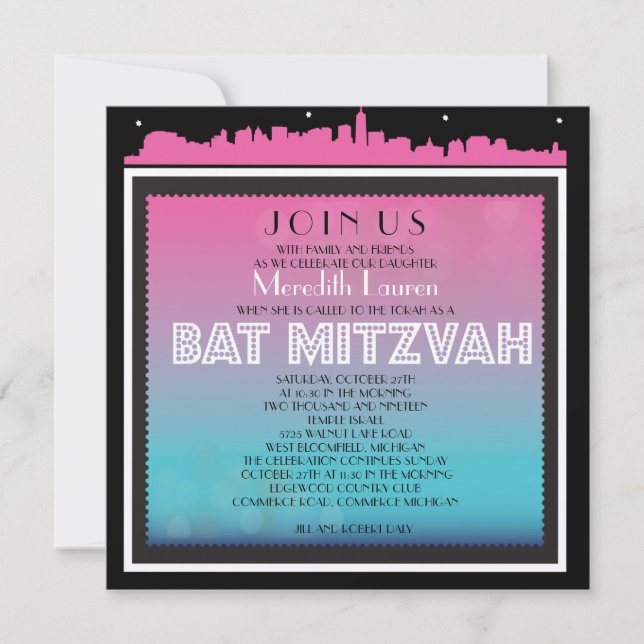 CLASSIC BROADWAY Bat Mitzvah Invitation-rainbow1 Invitation (Front)