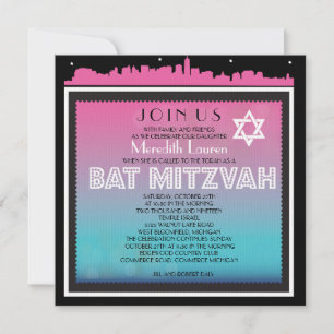 CLASSIC BROADWAY Bat Mitzvah Invitation-with Star Invitation
