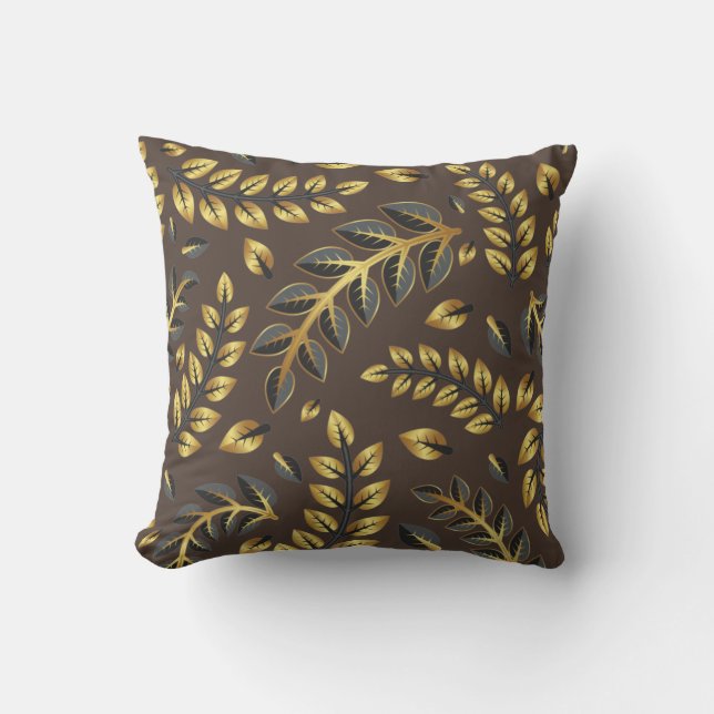 Classic Bronze & Gold Leaves on Solid Background Cushion (Front)