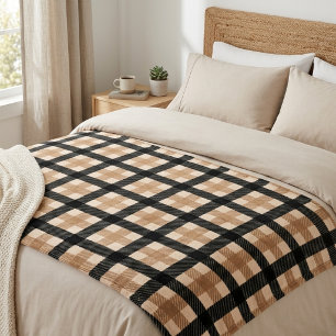 Classic Brown and Black Textured Plaid Fleece Blan Blanket