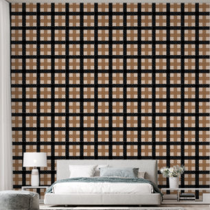 Classic Brown and Black Textured Plaid Wallpaper