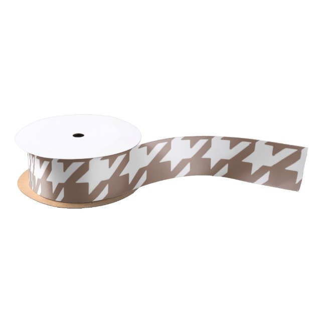 Classic Brown and White Houndstooth Pattern Satin Ribbon (Spool)