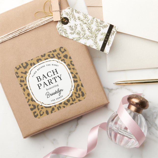 Classic Brown Animal Print Bachelorette Party Square Sticker (Gifting)