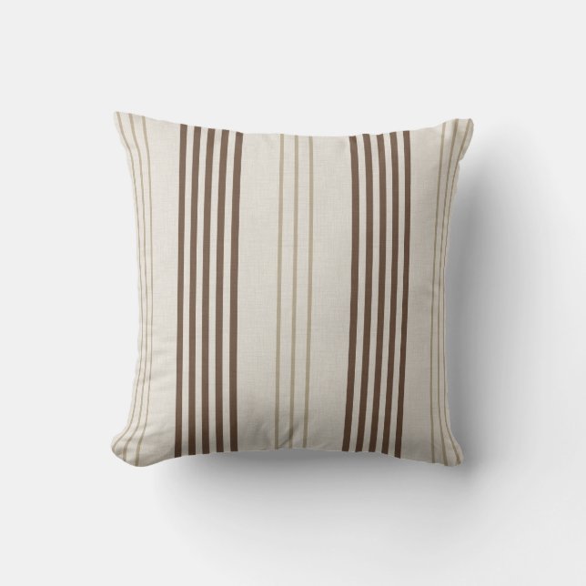 Classic Brown Beige Ticking Stripe Pattern Cushion (Front)