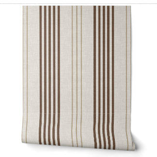 Classic Brown Beige Ticking Stripe Pattern Wallpaper
