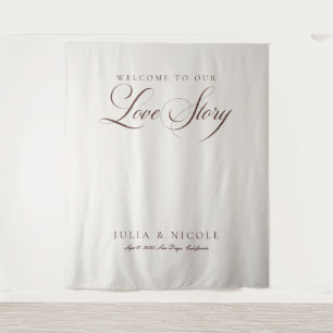 Classic Brown Calligraphy Wedding Backdrops Banner Tapestry