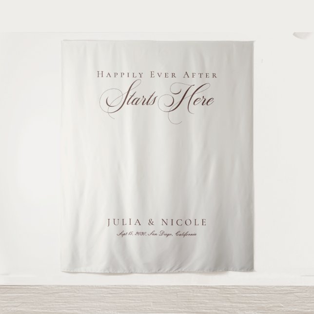 Classic Brown Calligraphy Wedding Backdrops Banner Tapestry (Front)
