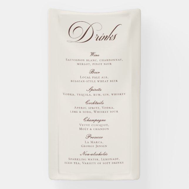 Classic Brown Calligraphy Wedding Drinks Bar Menu Banner (Vertical)