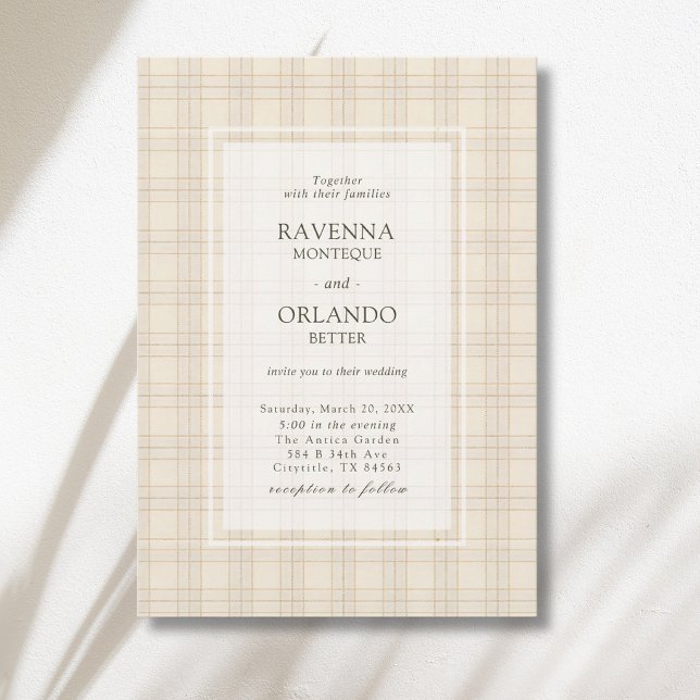 Classic Brown Cappuccino Plaid Rustic Wedding Invitation (Creator Uploaded)