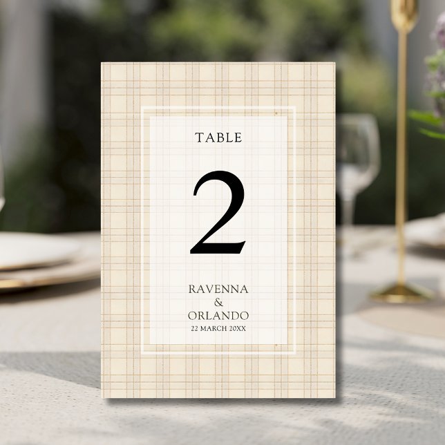 Classic Brown Cappuccino Plaid Rustic Wedding Table Number (Creator Uploaded)