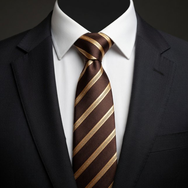 Classic Brown & Gold Diagonal Striped Tie (Creator Uploaded)