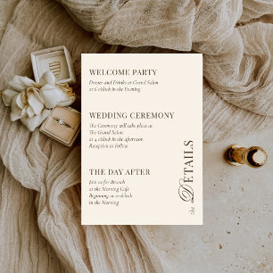 Classic Brown & Ivory 3 Details Old Money Wedding Enclosure Card