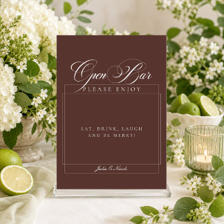 Classic Brown Ivory Calligraphy Open Bar Sign Invitation