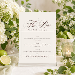 Classic Brown Ivory Calligraphy The Bar Sign Invitation