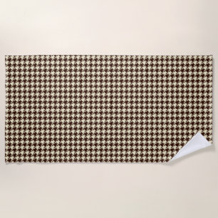 Classic Brown Ivory Pepita Houndstooth Pattern   Beach Towel