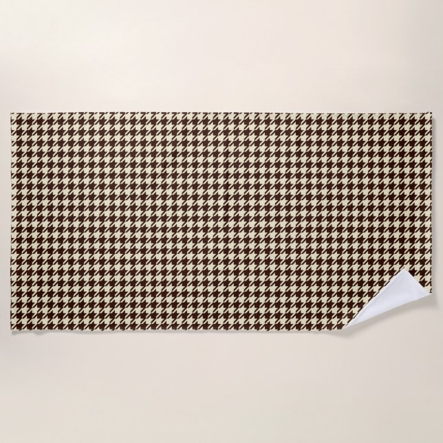 Classic Brown Ivory Pepita Houndstooth Pattern   Beach Towel (Front)